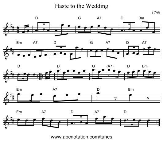 Haste to the Wedding - staff notation