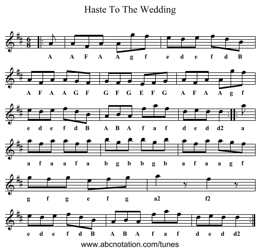 Haste To The Wedding - staff notation