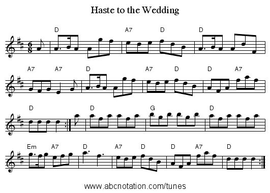 Haste to the Wedding - staff notation