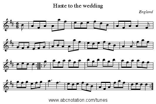 Haste to the wedding - staff notation