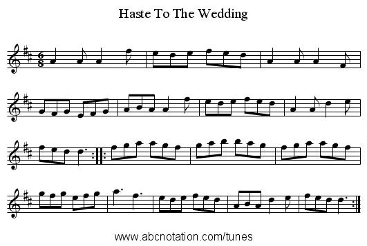 Haste To The Wedding - staff notation