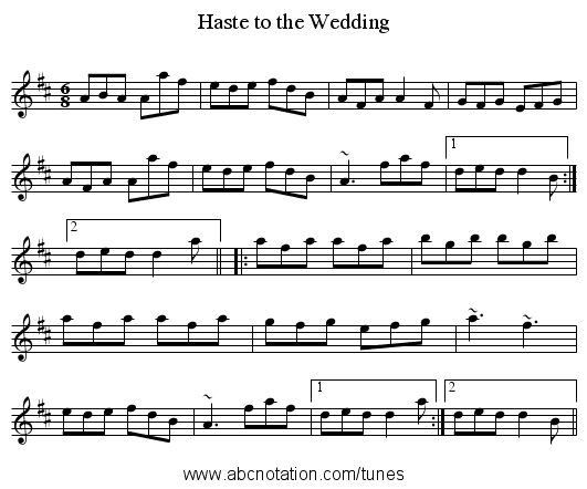 Haste to the Wedding - staff notation