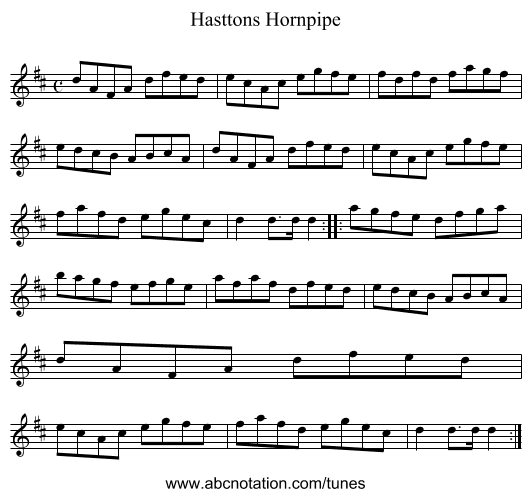 Hasttons Hornpipe - staff notation