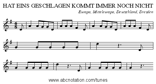 HAT EINS GESCHLAGEN KOMMT IMMER NOCH NICHT - staff notation