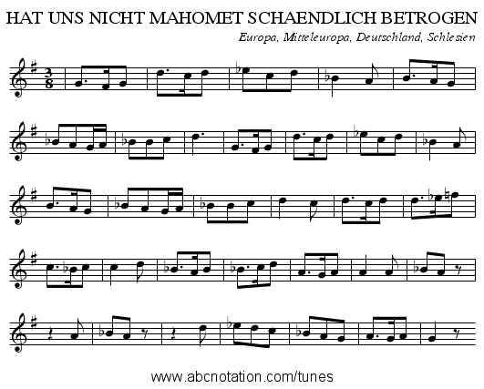 HAT UNS NICHT MAHOMET SCHAENDLICH BETROGEN - staff notation