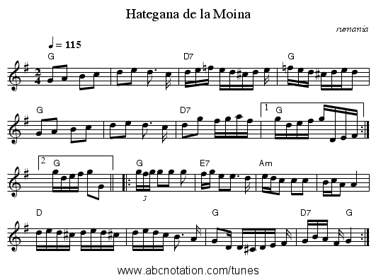 Hategana de la Moina - staff notation