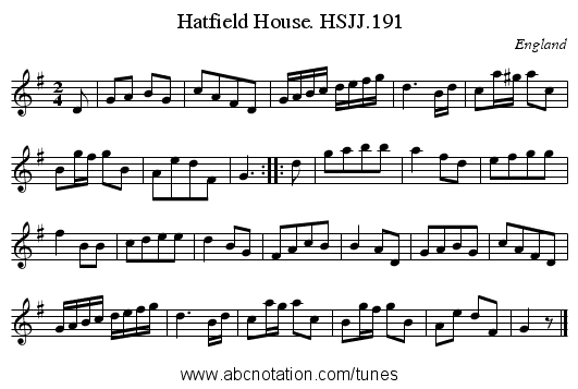 Hatfield House. HSJJ.191 - staff notation