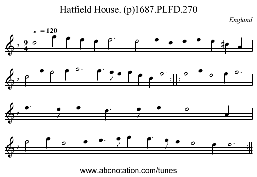 Hatfield House. (p)1687.PLFD.270 - staff notation