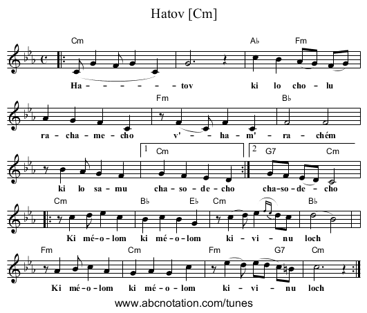 Hatov [Cm] - staff notation