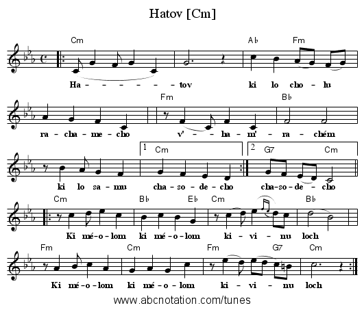 Hatov [Cm] - staff notation