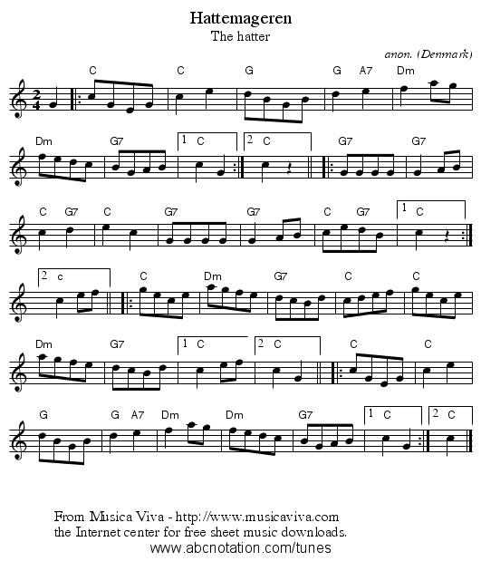 Hattemageren - staff notation