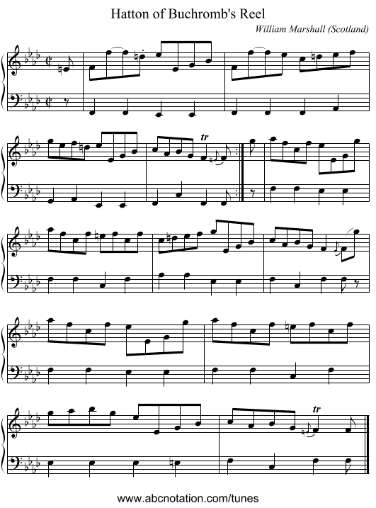 Hatton of Buchromb's Reel - staff notation