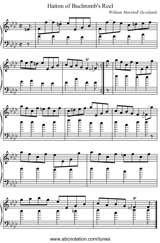 Hatton of Buchromb's Reel - staff notation