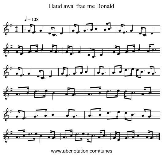 Haud awa' frae me Donald - staff notation