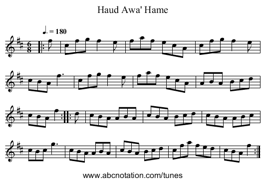 Haud Awa' Hame - staff notation