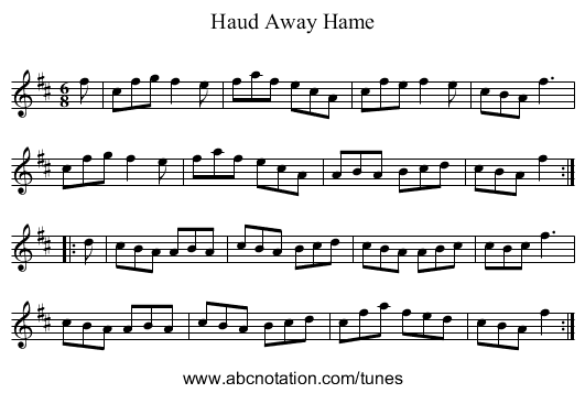 Haud Away Hame - staff notation