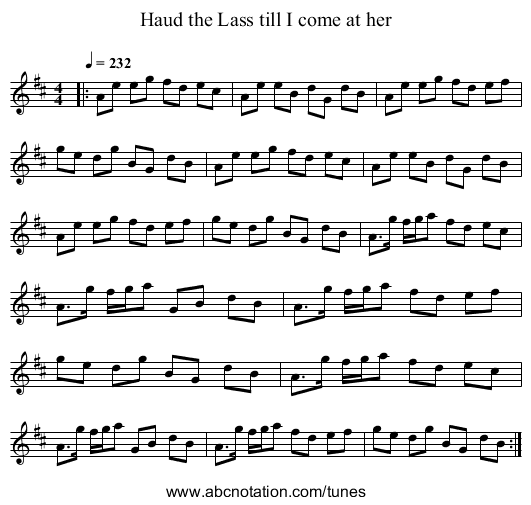 Haud the Lass till I come at her - staff notation