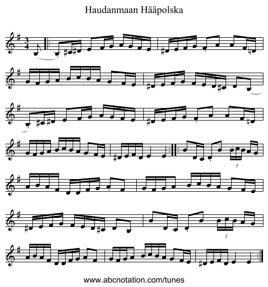 Haudanmaan Hääpolska - staff notation