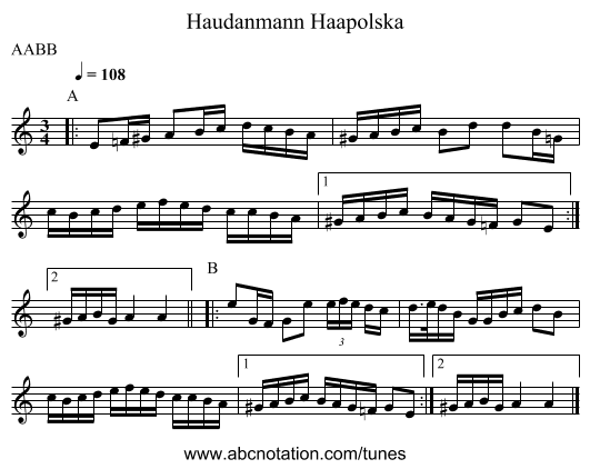 Haudanmann Haapolska - staff notation