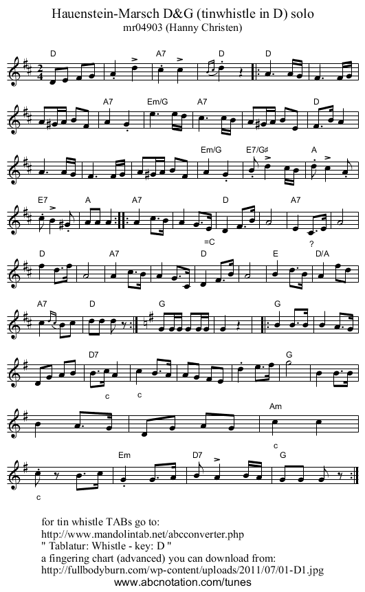 Hauenstein-Marsch D&G (tinwhistle in D) solo - staff notation