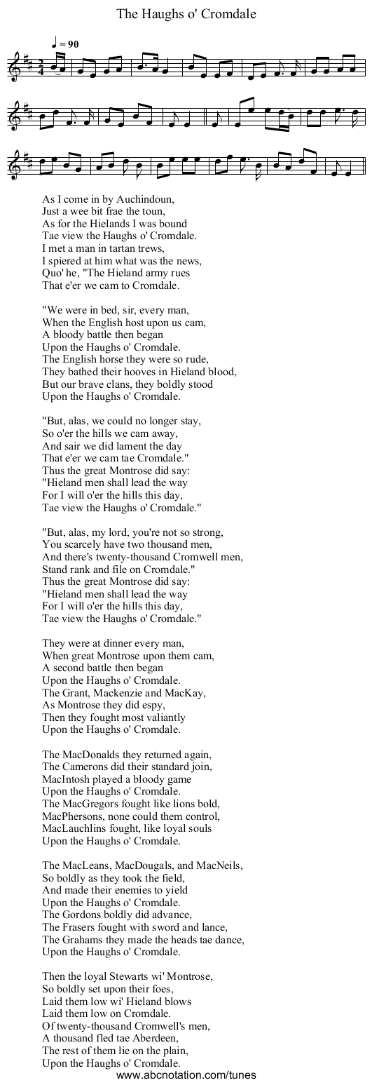 Haughs o' Cromdale, The - staff notation