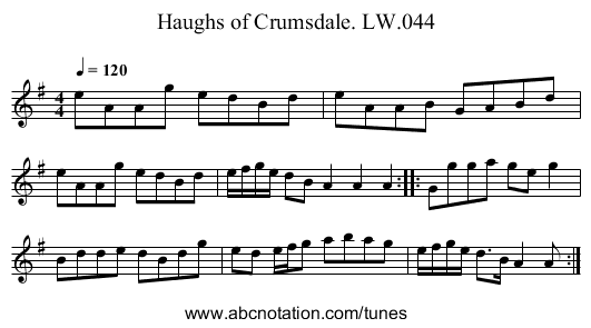 Haughs of Crumsdale. LW.044 - staff notation