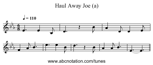 Haul Away Joe (a) - staff notation