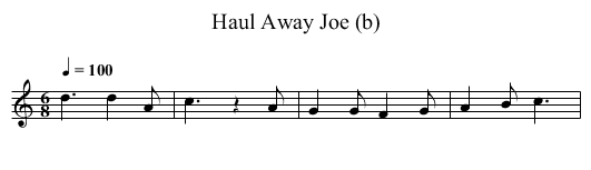 Haul Away Joe (b) - staff notation