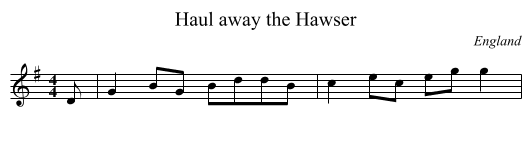 Haul away the Hawser - staff notation
