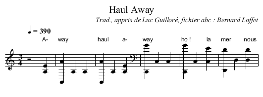 Haul Away - staff notation