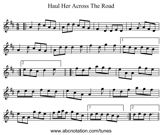 Haul Her Across The Road - staff notation