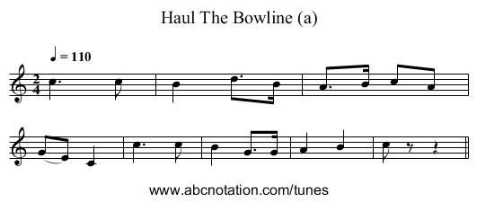 Haul The Bowline (a) - staff notation