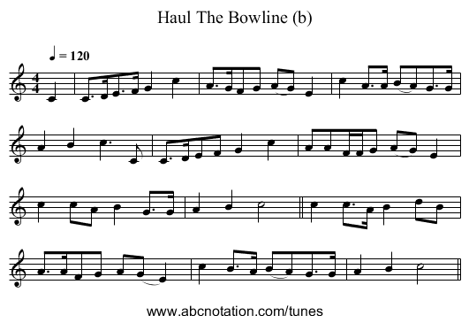 Haul The Bowline (b) - staff notation