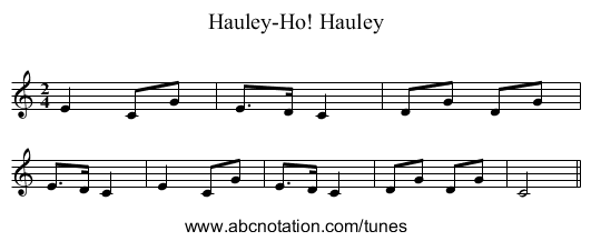 Hauley, Hauley-Ho! - staff notation