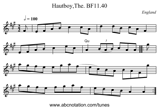 Hautboy,The. BF11.40 - staff notation