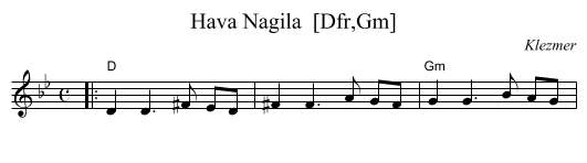 Hava Nagila  [Dfr,Gm] - staff notation
