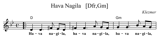Hava Nagila   [Dfr,Gm] - staff notation