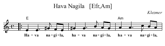 Hava Nagila   [Efr,Am] - staff notation
