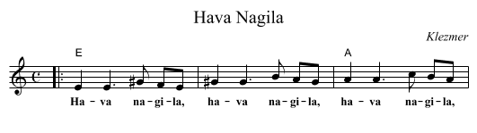 Hava Nagila - staff notation