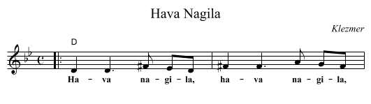Hava Nagila - staff notation