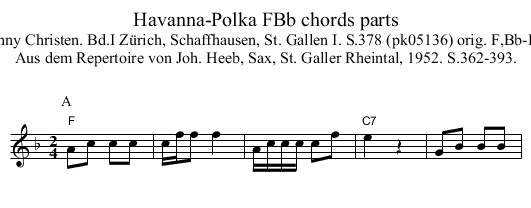 Havanna-Polka FBb chords parts - staff notation