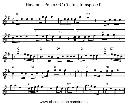 Havanna-Polka GC (5letras transposed) - staff notation