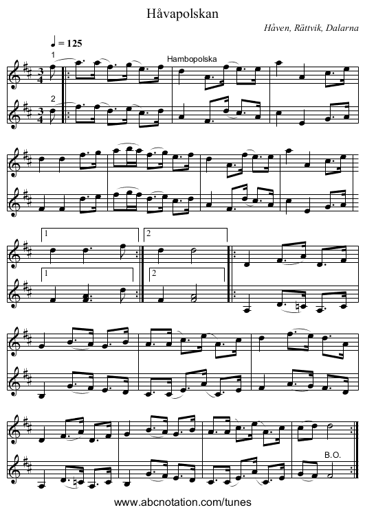 Håvapolskan - staff notation