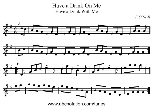 Have a Drink On Me - staff notation