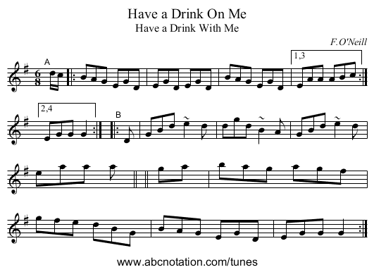 Have a Drink On Me - staff notation