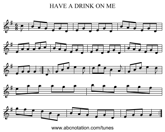 HAVE A DRINK ON ME - staff notation