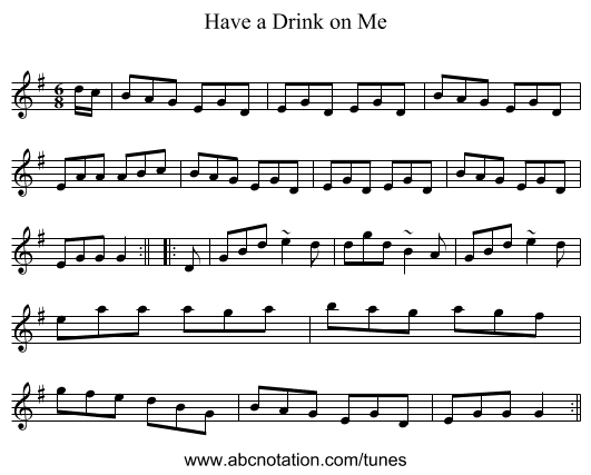 Have a Drink on Me - staff notation