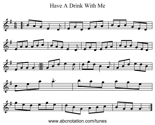 Have A Drink With Me - staff notation