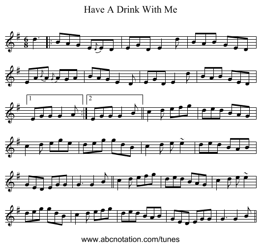 Have A Drink With Me - staff notation