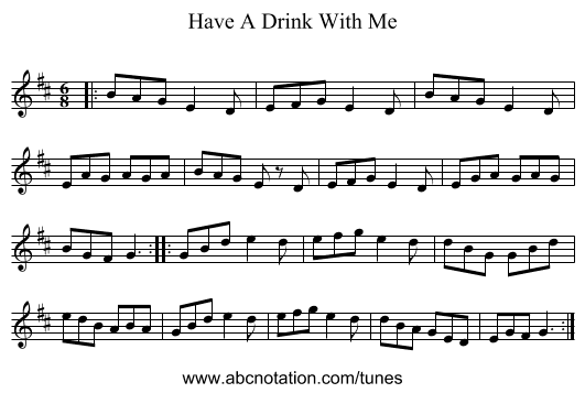 Have A Drink With Me - staff notation